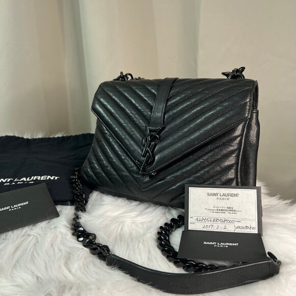 2017 PreOwned Saint Laurent College Medium YSL Shoulder Bag Quilted Leather - Picture 10 of 11